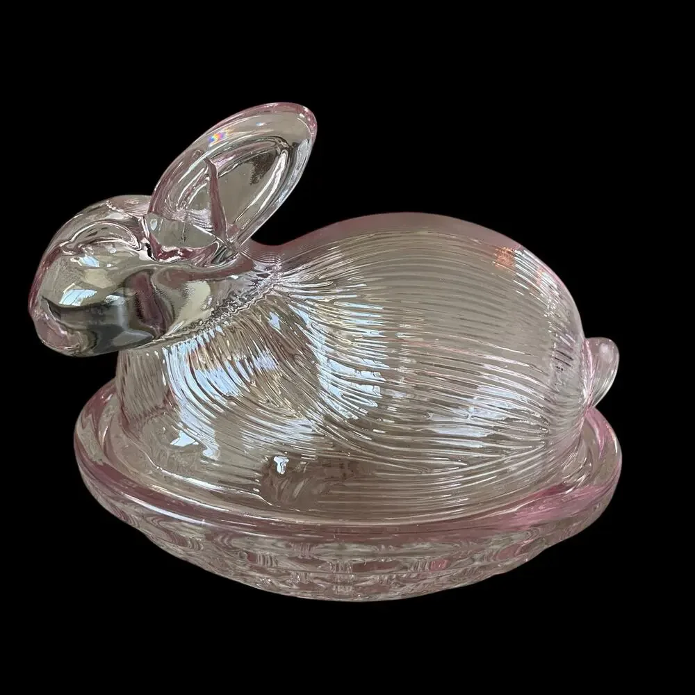 Bunny Boulevard Pink Glass Bunny Candy Jar Posh Easter Spring Decor NEW